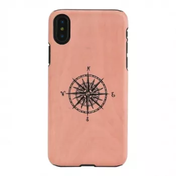 Apsauginis dėklas iPhone X/XS iš medžio ir polikarbonato, juodas su kompasu
