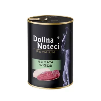 Šlapias kačių ėdalas Dolina Noteci Premium su žąsiena 400 g – suaugusioms katėms, konservuotas, pilnavertis pašaras, 10% baltymų, 6% riebalų, 80% drėgmės