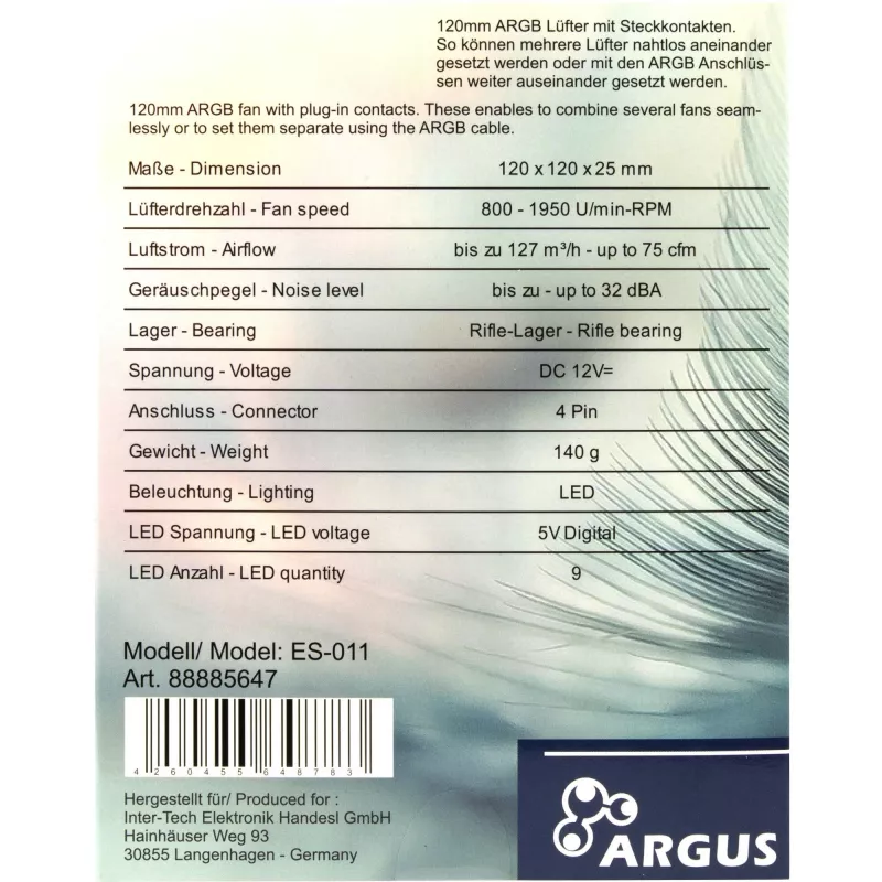 Ventiliatorius korpusui INTER-TECH ES-011, 120 mm, juodas, 1 vnt.