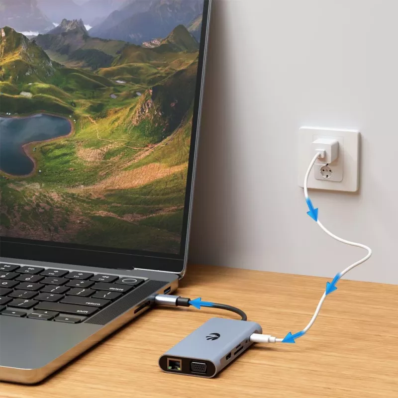 USB-C adapteris Hawk HW-HUB801 8 viename su HDMI ir Ethernet