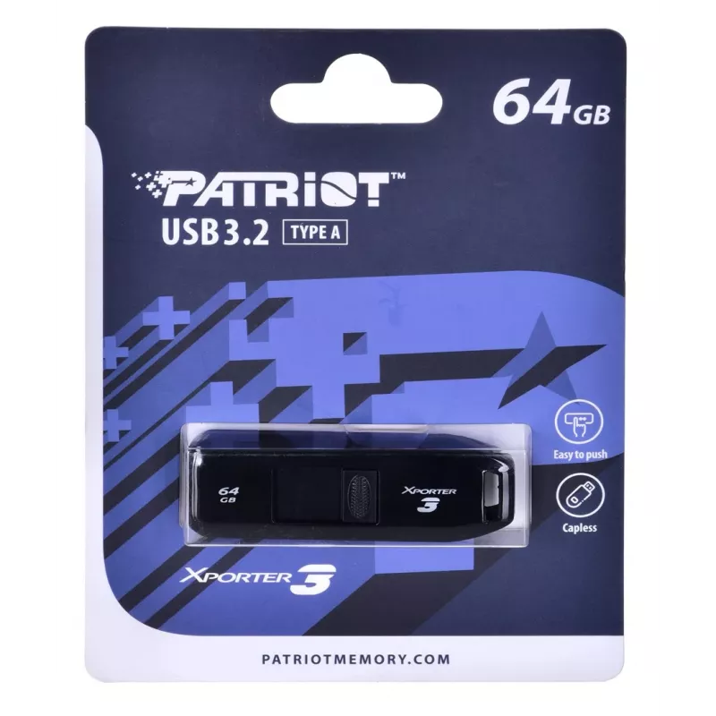 USB atmintukas PATRIOT Xporter 64GB USB Type-A 3.2 Gen 1 (stumdomas, juodas, 80 MB/s)