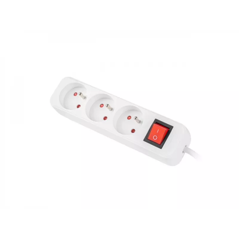 Prailginimo laidas LANBERG PS1-03E-0300-W — 3 m, 3 kištukiniai lizdai, baltas, vidaus naudojimui
