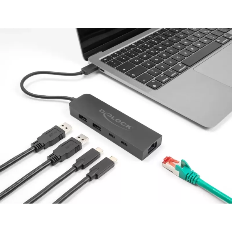 USB šakotuvas DeLOCK 10 Gbps su 2.5 Gigabit LAN ir PD 85 W