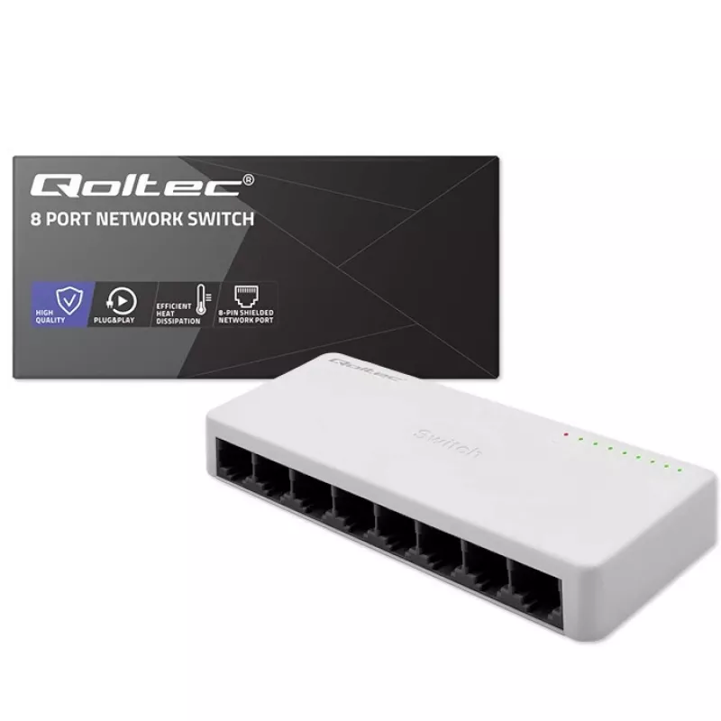 Tinklo jungiklis QOLTEC 52246 – 8 x RJ45 prievadai, 100 Mbps