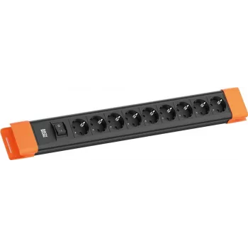 Bachmann CONNECTUS ilgintuvas su 9x CEE 7/3 kištukiniais lizdais, 1x jungikliu, 2,0 m kabeliu – juoda/oranžinė