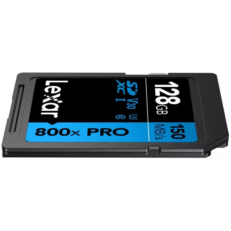 SDXC atminties kortelė Lexar 128GB UHS-I 800xPRO Class 10 U3 V30 — 150 MB/s skaitymas, 45 MB/s rašymas, juoda