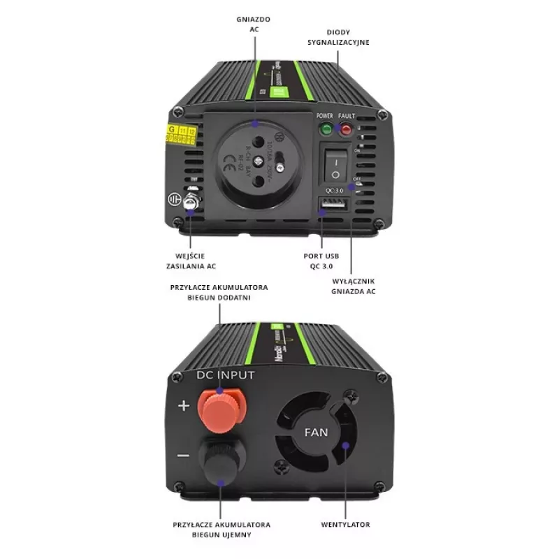 Qoltec Monolith automobilinis keitiklis 600 W juodas