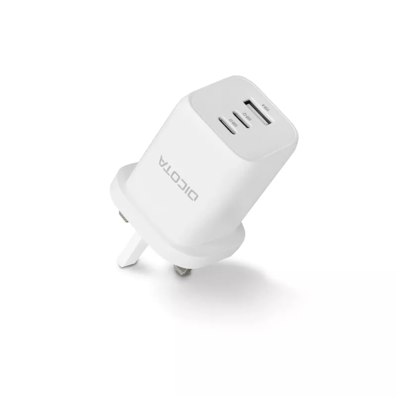 Dicota Power Supply – kompaktiškas, GaN – 65 W – 5 A – PD 3.0 – 3 išvesties prievadai (2 x USB-C, USB)