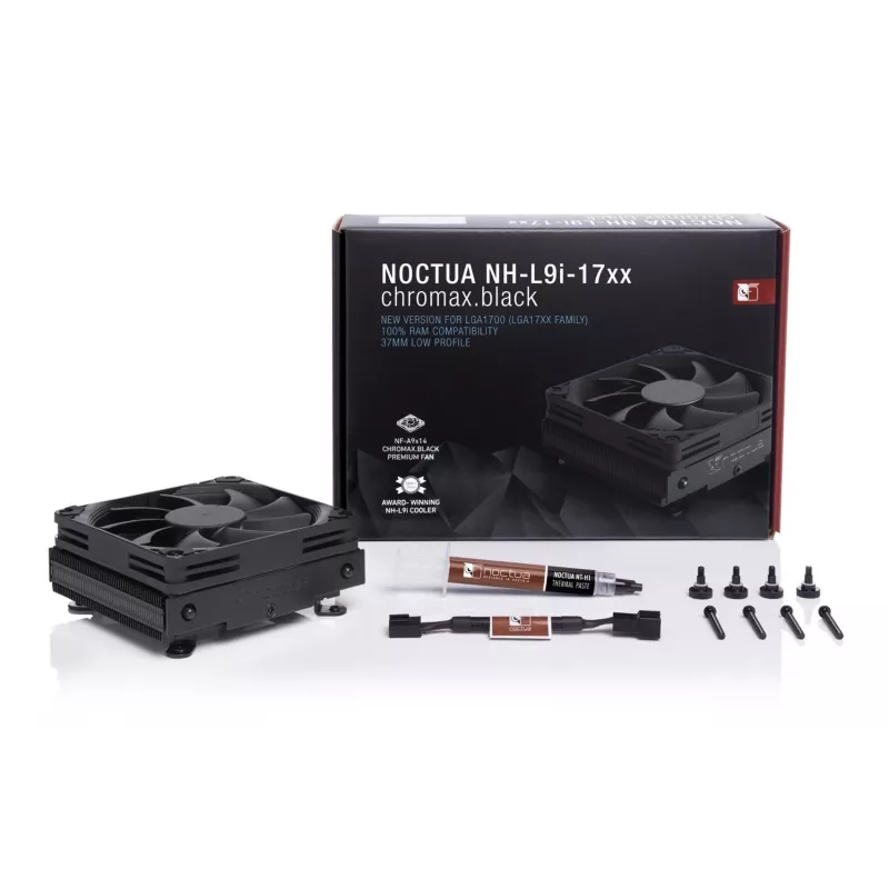 CPU aušintuvas Noctua NH-L9I-17XX chromax.black – žemo profilio aušintuvas LGA1700, 92 mm ventiliatorius, 37 mm aukštis
