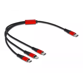 USB įkrovimo laidas DeLOCK 86710 3 in 1 USB Type-C į Lightning Micro USB 30 cm juodas raudonas