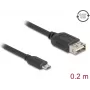 USB 2.0 laidas DELOCK 81516 — Micro‑USB B į USB A, 0,2 m, juodas, auksuoti kontaktai