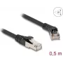 Tinklo kabelis DeLOCK RJ45 Cat.8.1 45° kampu lenktas į tiesų kištuką 0,5 m juodas