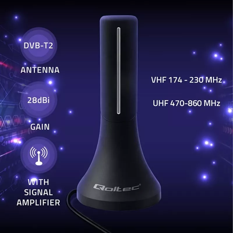 Televizijos antena QOLTEC DVB-T/T2 57065 (vidaus / lauko)
