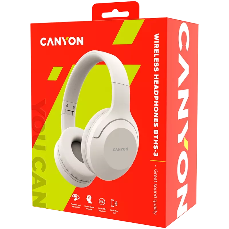 Canyon Bluetooth ausinės BTHS-3 ant ausų/stereo/BT5.1 smėlio spalvos mažmeninė (CNS-CBTHS3BE)