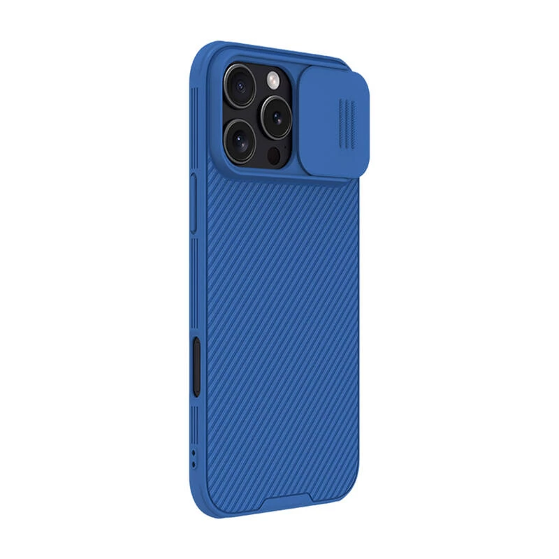 Apsauginis dėklas Nillkin CamShield Pro, skirtas iPhone 16 Pro Max, mėlynas, su slankiojančiu fotoaparato dangteliu