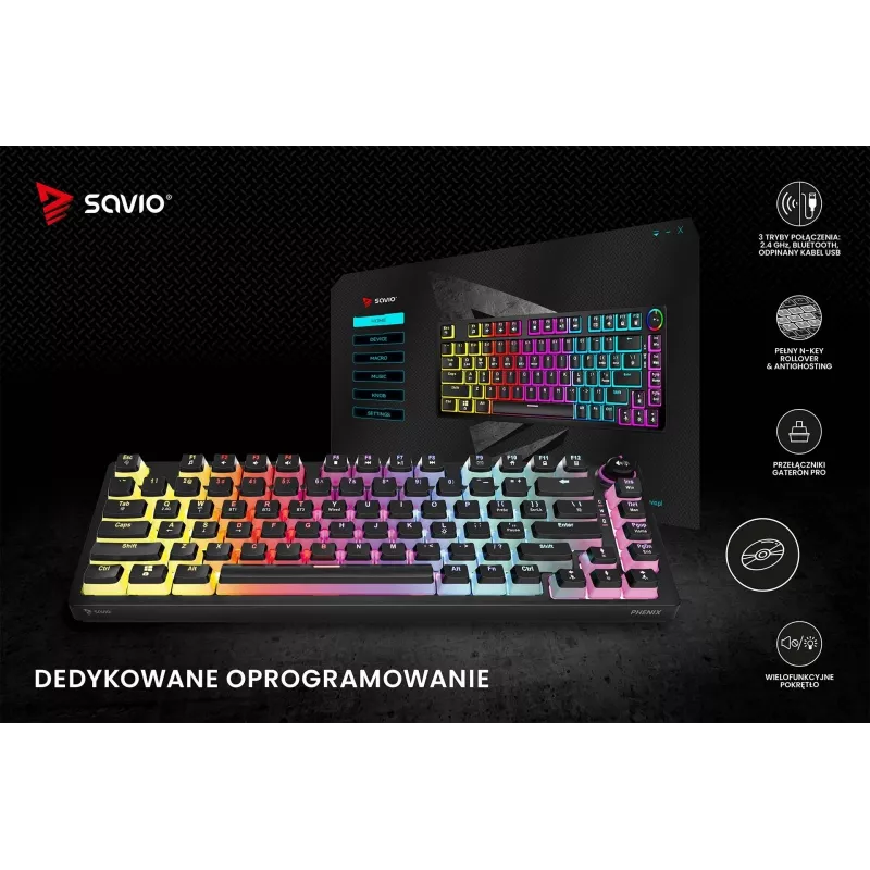 Belaidė mechaninė klaviatūra Savio SAVGK-PHENIX YELLOW PUDDING, geltona, USB