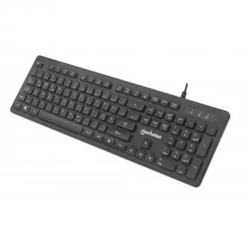 Manhattan Gaming USB klaviatūra, Low Force Key Edition, 12 multimedijos klavišų, vaivorykštinis LED apšvietimas, USB-A, juoda, mažmeninė dėžutė (vokiškas išdėstymas)