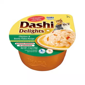 INABA Dashi Delights vištiena su bonito dribsniais sultinyje - skanėstai katėms - 70g
