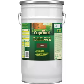 Cuprinol Exterior Wood Preserver (BP) išorinis medienos impregnantas – vandens pagrindo – 25 l – Kaštonas – 6 m²/l – 2 h – 6 h (5095364)