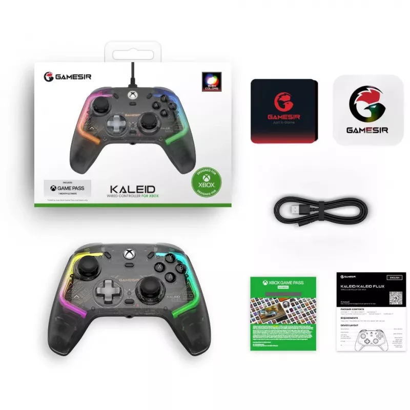 Žaidimų pultas GameSir Kaleid juodas permatomas laidinis USB Type-C, skirtas Xbox One / Xbox Series X / Series S, 3 m laidas