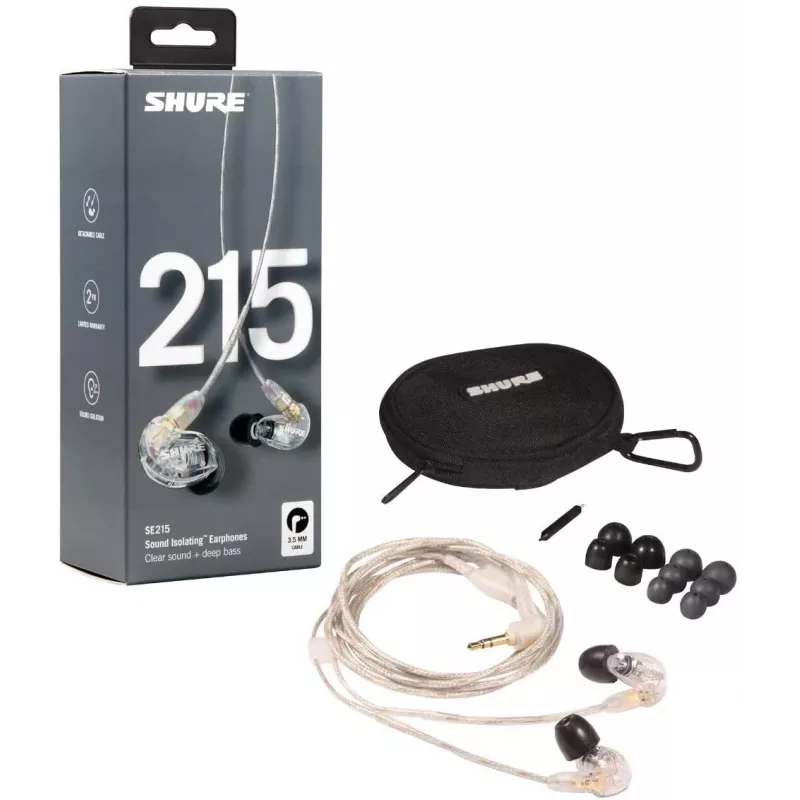 Shure SE215 Pro laidinės ausinės per ausį, skaidrios, scenai/studijai