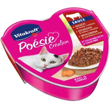 Šlapias kačių ėdalas Vitakraft POESIE CREATION SOS jautiena ir morka maišelis 85 g, 8% baltymų, 4,5% riebalų