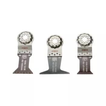 FEIN E-Cut Combo Starlock WOOD & METAL pjūklelių rinkinys 35222967100, 3 įleidžiamojo pjovimo geležtės (Long-Life 50 x 35 mm ir 50 x 65 mm, Universal 55 x 44 mm), Starlock tvirtinimas