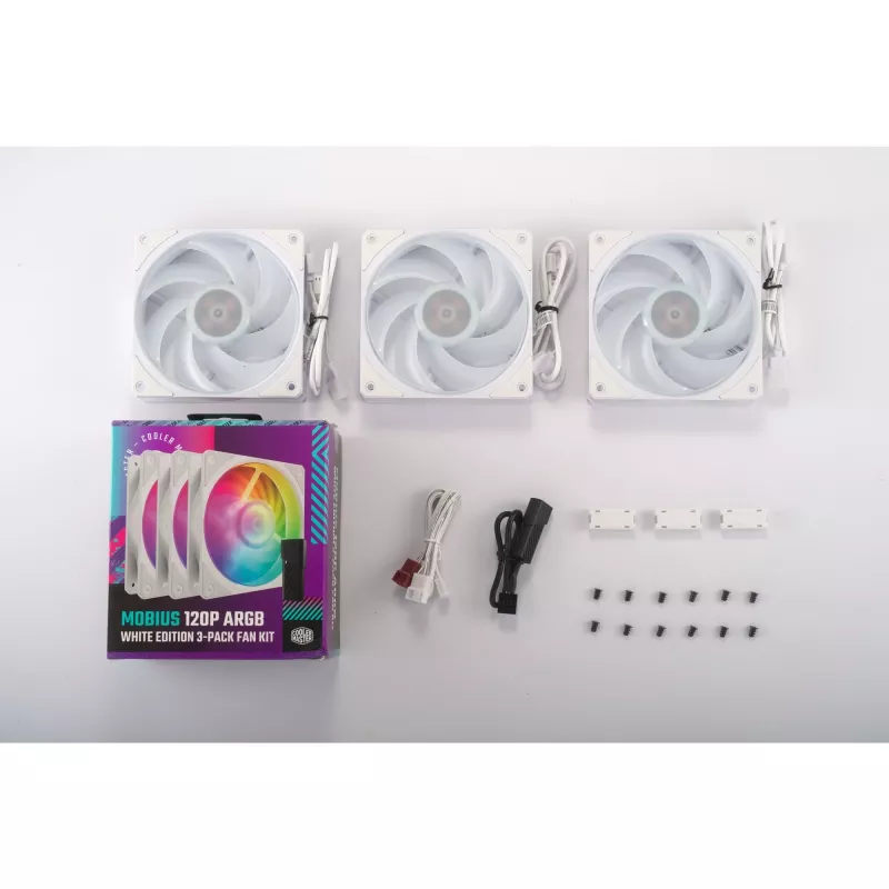 COOLER MASTER Mobius 120P ARGB 120 mm baltas 3 vienetų rinkinys