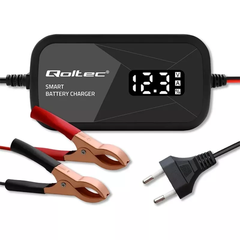 Baterijų įkroviklis QOLTEC 52492 12V 2A su mikroprocesoriniu valdymu ir elementų regeneracija