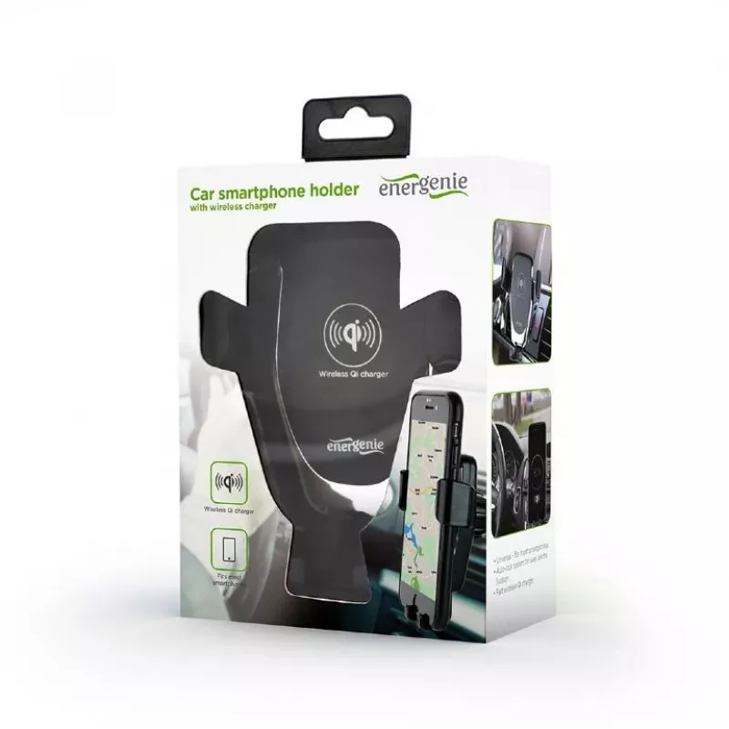 Automobilinis telefono laikiklis su belaidžiu QI įkrovikliu 10W Gembird EG-TA-CHAV-QI10-01