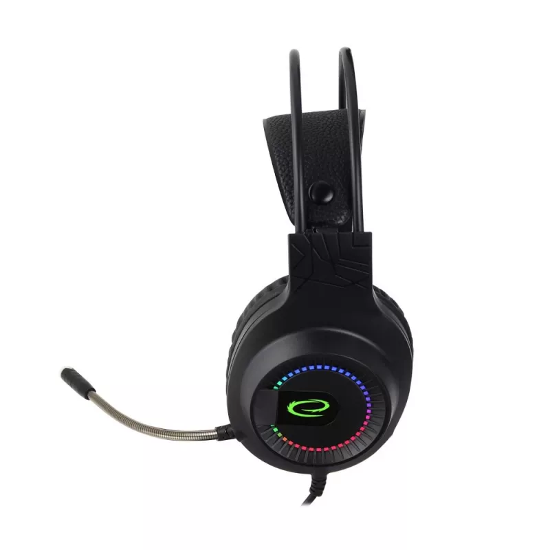 Belaidės ausinės ESPERANZA EGH7100 – žaidimų ausinės per ausį, USB 2.0, 1,5 m laidas, strypinis mikrofonas, RGB apšvietimas, 32 Ω, 4 cm tvarkyklės, 269 g