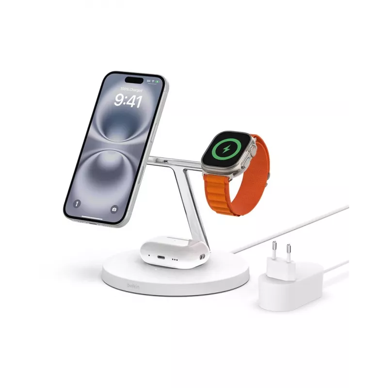 Belaidis greitasis kroviklis Belkin WIZ017vfWH ausinėms, išmaniesiems telefonams ir laikrodžiams, 15 W, baltas