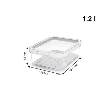 Indelis maistui Rotho 1053201100 stačiakampis 1,2 l permatomas baltas, technopolimeras, tinkamas plauti indaplovėje