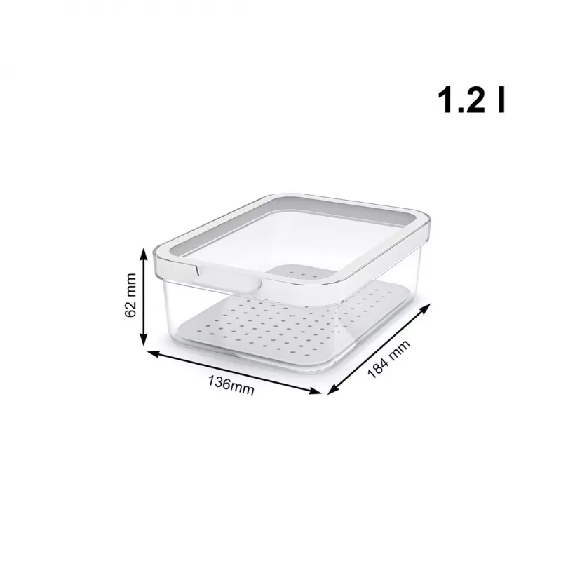 Indelis maistui Rotho 1053201100 stačiakampis 1,2 l permatomas baltas, technopolimeras, tinkamas plauti indaplovėje