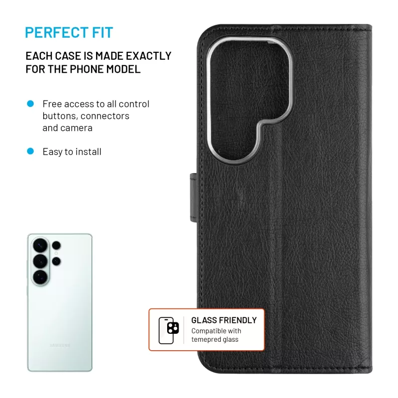 Fixed Opus Knyginis dėklas Samsung Galaxy S26 Ultra, dirbtinė oda, juoda
