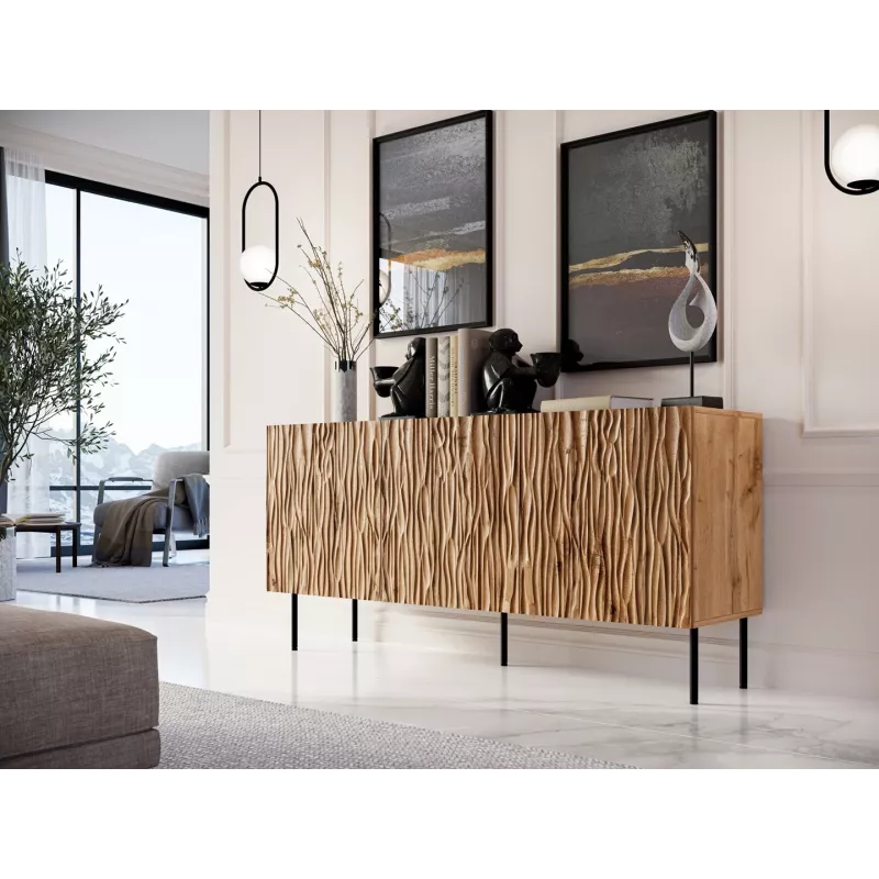 Komoda cama meble JUNGLE 152x40,5x74,5 cm – ąžuolas wotan, juodos kojelės, medžio drožlių plokštė
