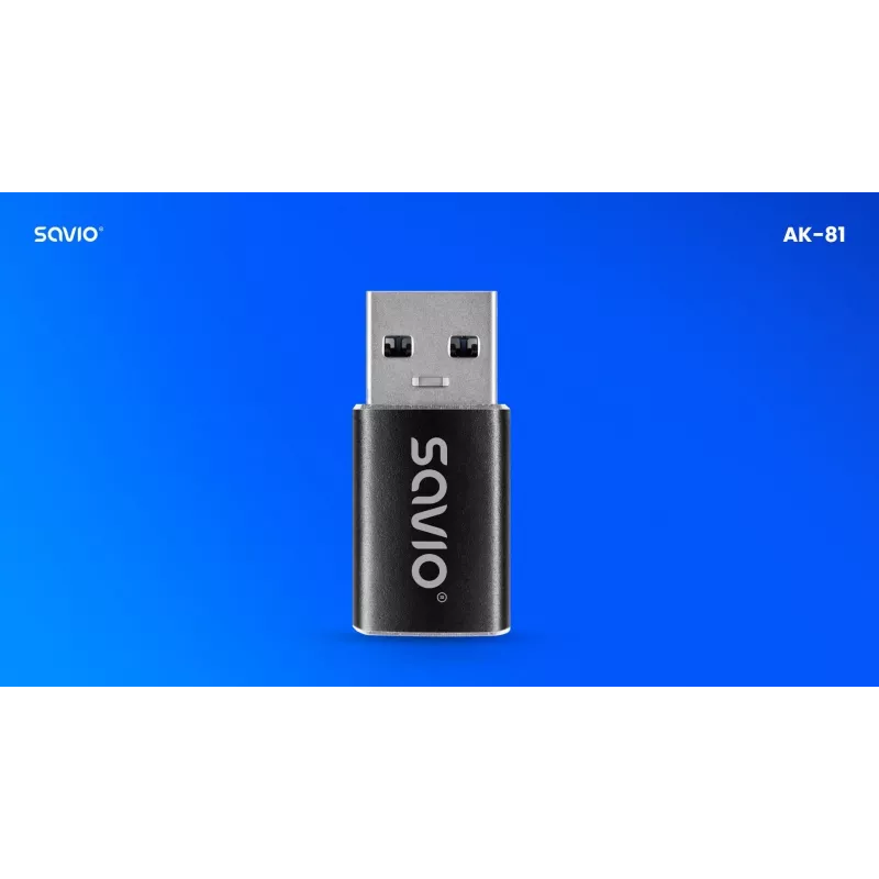Savio AK-81 USB-C (mot.) – USB-A (pat.) adapteris, juodas