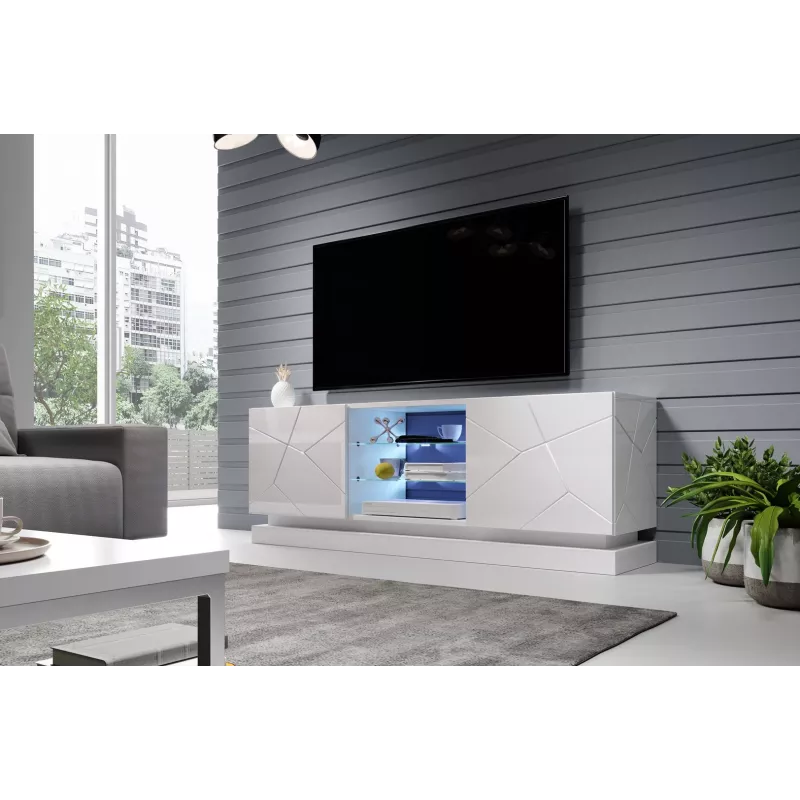 TV spintelė cama meble QIU 160 – baltas blizgus MDF, 1600×420×570 mm