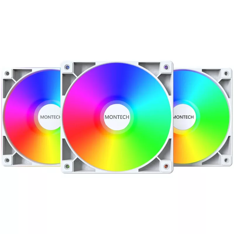 Montech GF120 PWM ARGB 3 viename – 120 mm ventiliatorių rinkinys su PWM ir ARGB apšvietimu