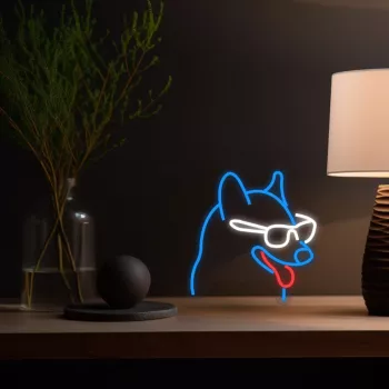 MANTA Neon Lights Dog with Glasses SNL69MT – LED neon stiliaus šviesos diodų sieninė lempa šuns su akiniais pavidalu