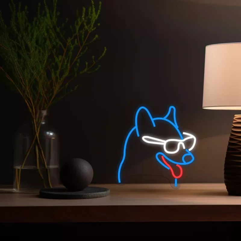 MANTA Neon Lights Dog with Glasses SNL69MT – LED neon stiliaus šviesos diodų sieninė lempa šuns su akiniais pavidalu