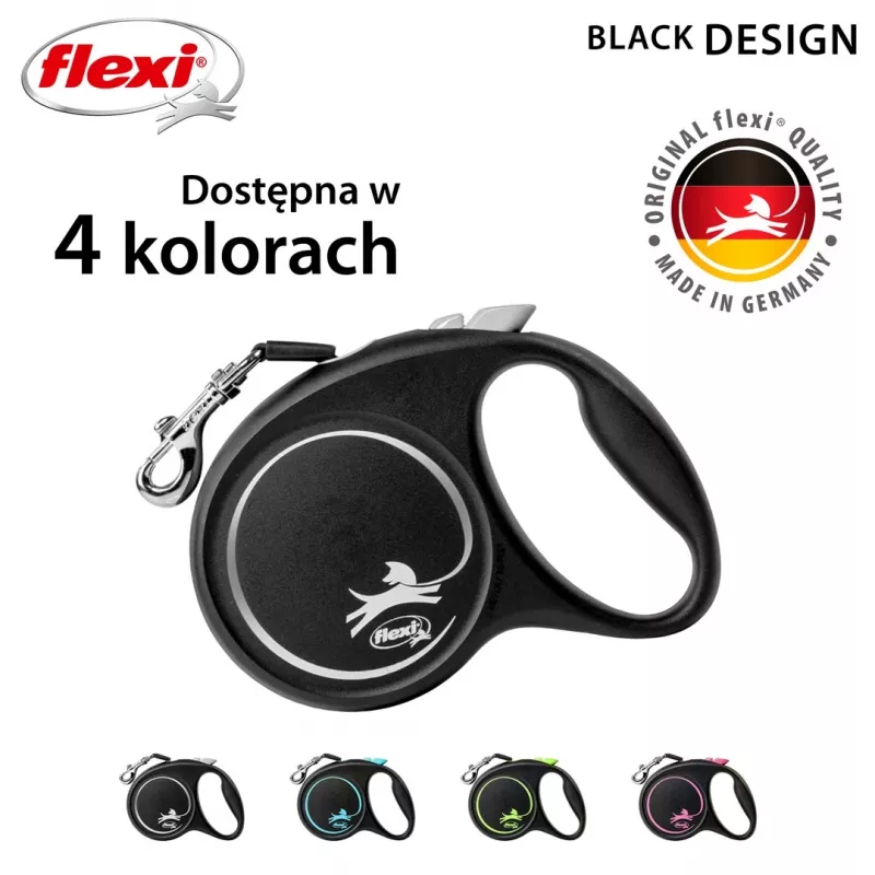 Flexi Black Design M 5 m – ištraukiamas pavadėlis šunims, juodas su žaliais akcentais