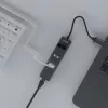 SAVIO USB-A stotelė su RJ-45 Gigabit Ethernet AK-57 — 3× USB-A + RJ-45, USB 3.2 Gen 1 Micro‑B pagrindinis, 5 Gbit/s, 4 prievadai, pilka