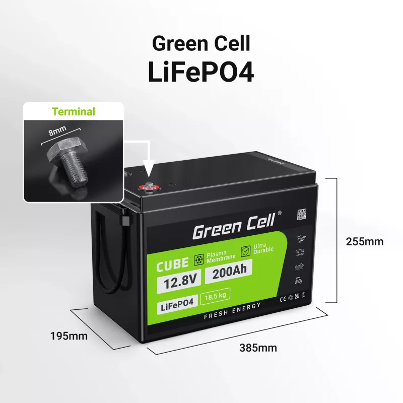 Greencell LiFePO4 baterija - 200Ah - 12,8V - 2560Wh L (CAV04S)