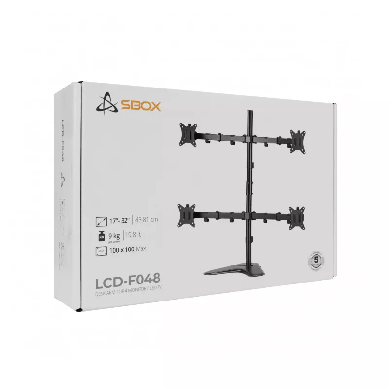 Sieninis laikiklis SBOX LCD-F048-2 4 monitoriams 17–32 colių, VESA 100×100