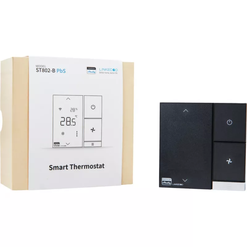 Išmanusis HVAC termostatas Shelly LinkedGo Black – skaitmeninis, Wi‑Fi (802.11b/g/n), 87×87×35 mm