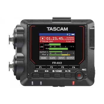 Nešiojamas garso įrašymo įrenginys Tascam FR2-AV — 2 takeliai, 2 XLR kombinuotos įvestys, USB-C sąsaja, 48–192 kHz, 24/32 bitai, microSD iki 512 GB