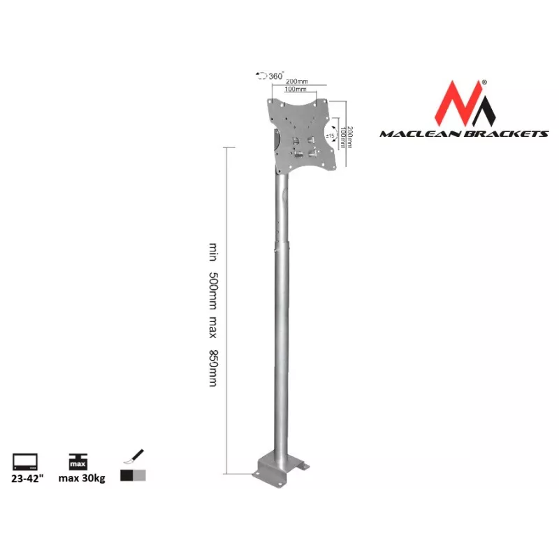 Maclean MC-504A S reguliuojamas lubinis laikiklis 23-42 coliai 30 kg