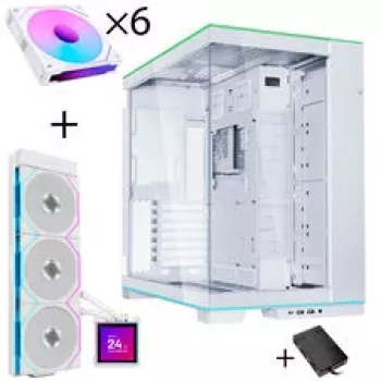 Lian Li O11 Dynamic EVO RGB PC korpuso komplektas + HydroShift II LCD-S 360TL AiO + 6x UNI FAN SL-INF 120 Reverse Blade ventiliatoriai - balta