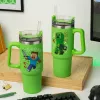 Paladone Minecraft žalias 900 ml izoliuotas puodelis su šiaudeliu
